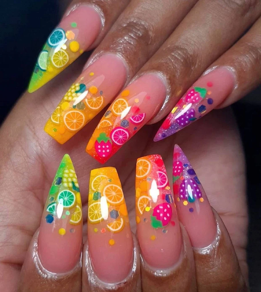 Tropical Fruit Pop nail design by Zuzu Nails & Beauty in Jacksonville, Florida